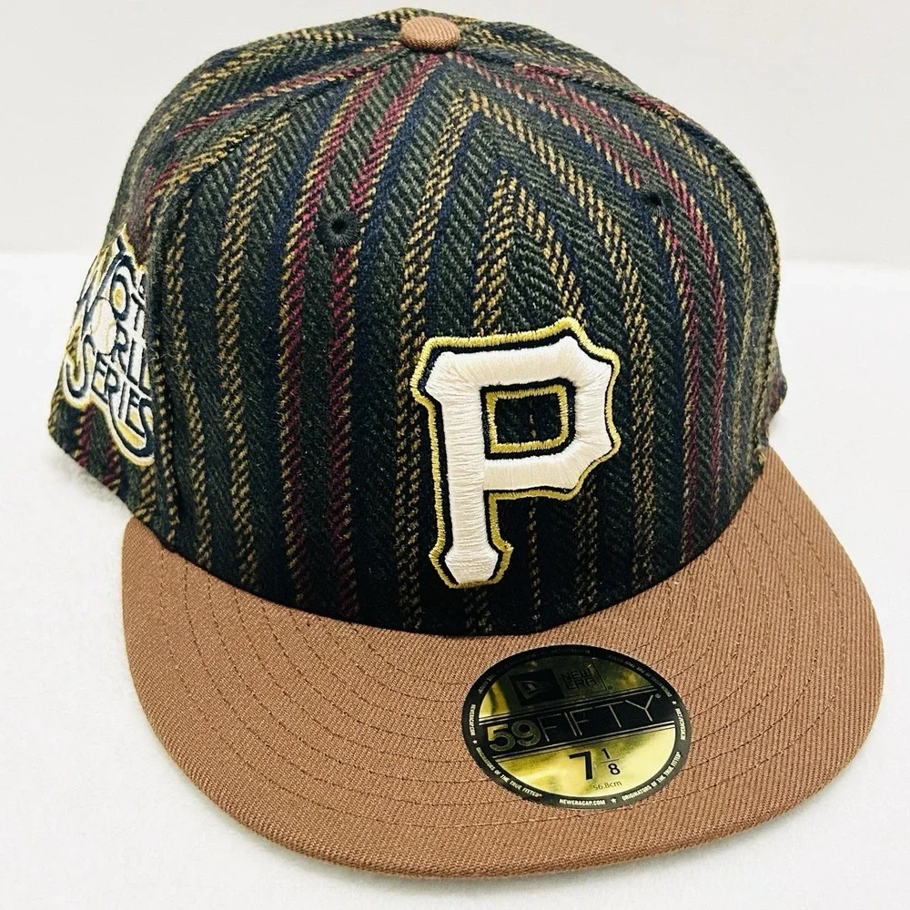 New Era Pittsburgh Pirates Herringbone 59FIFTY Fitted Hat Cap 7 1/8‎ Brown MLB